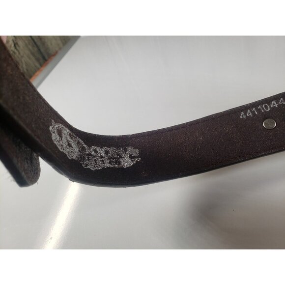 Nocona Western Genuine Leather Brown Belt Silver Buckle Embellishments Sz 28 - Picture 3 of 8